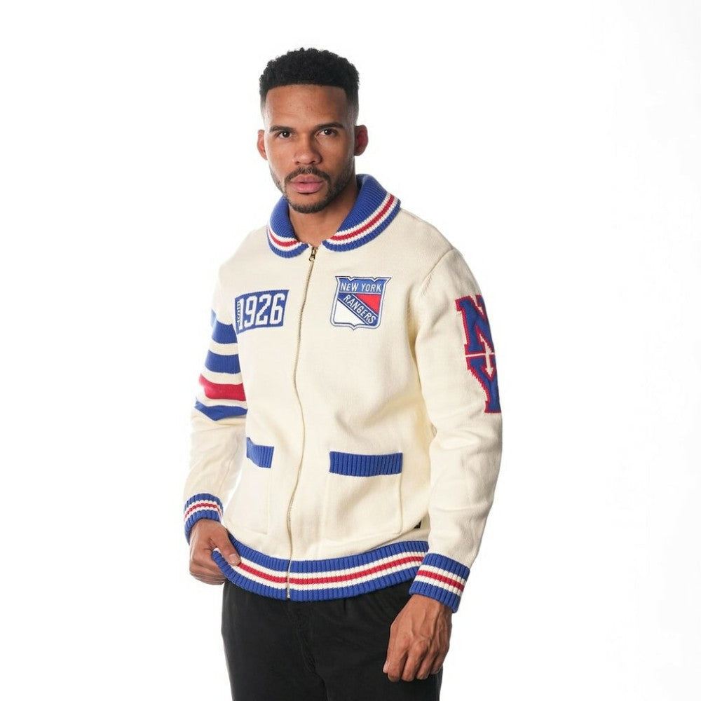 New York Rangers The Wild Collective Unisex Jacquard Full-Zip Sweater - Cream | NHL discount