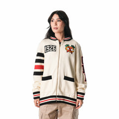 Chicago Blackhawks The Wild Collective Unisex Jacquard Full-Zip Sweater - Cream | NHL Clearance