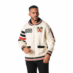 Chicago Blackhawks The Wild Collective Unisex Jacquard Full-Zip Sweater - Cream | NHL Clearance