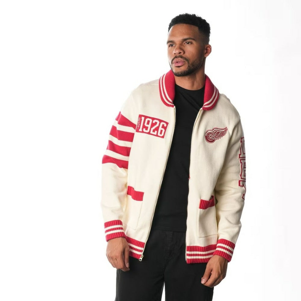 Detroit Red Wings The Wild Collective Unisex Jacquard Full-Zip Sweater - Cream | NHL Lifestyle