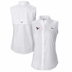 Houston Texans Women's PFG Tamiami Omni-Shade Sleeveless Button-Up Shirt - White - Columbia