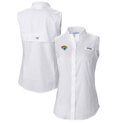 Jacksonville Jaguars Women's PFG Tamiami Omni-Shade Sleeveless Button-Up Shirt - White - Columbia