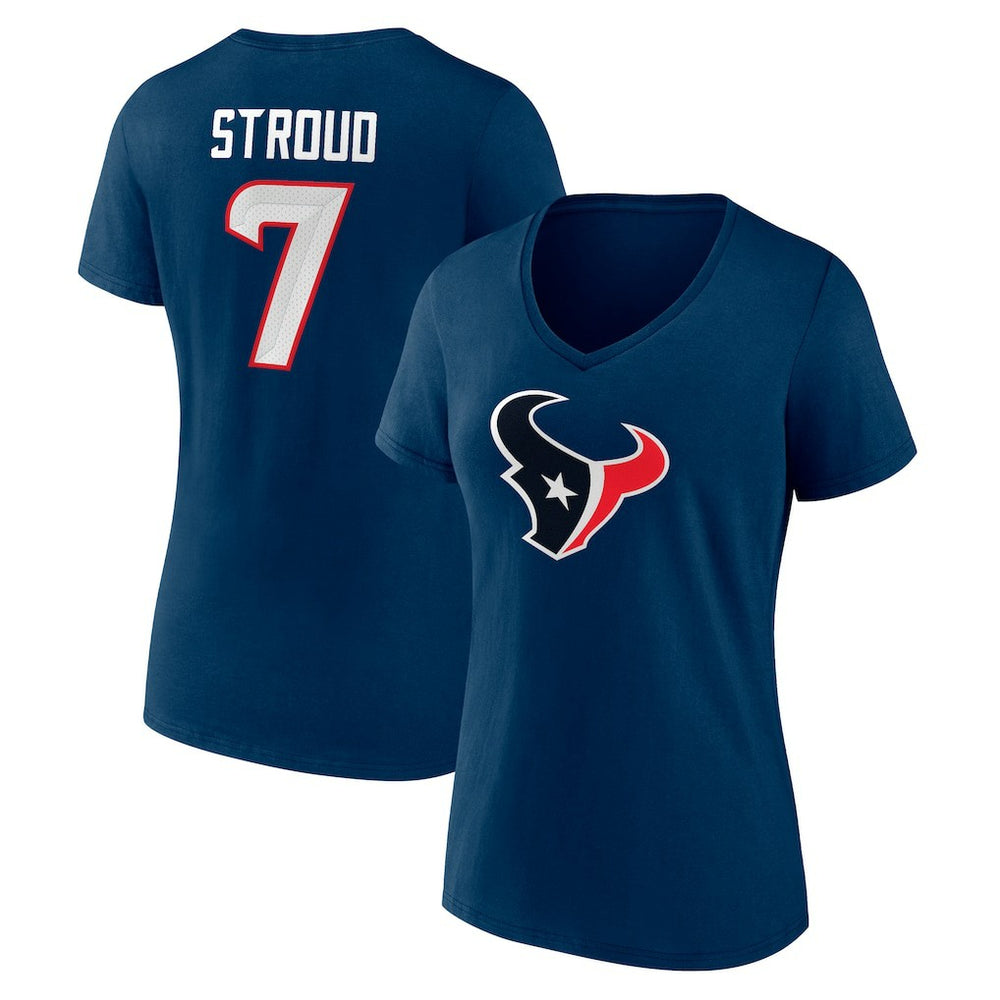 C.J. Stroud Houston Texans Women's Icon Player Name & Number V-Neck T-Shirt - Navy - Fanatics