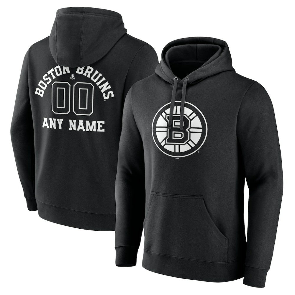Boston Bruins Personalized Name & Number Monochrome Pullover Hoodie - Black | NHL sale