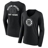 Boston Bruins Women's Personalized Name & Number Monochrome Long Sleeve V-Neck T-Shirt - Black | NHL discount