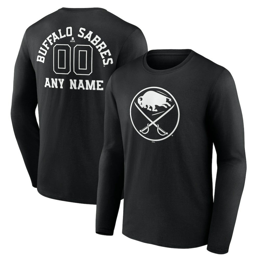 Buffalo Sabres Personalized Name & Number Monochrome Long Sleeve T-Shirt - Black | NHL Lifestyle