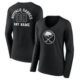 Buffalo Sabres Women's Personalized Name & Number Monochrome Long Sleeve V-Neck T-Shirt - Black | NHL near me