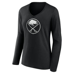 Buffalo Sabres Women's Personalized Name & Number Monochrome Long Sleeve V-Neck T-Shirt - Black | NHL near me