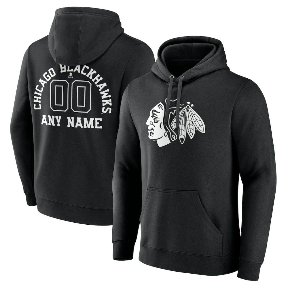 Chicago Blackhawks Personalized Name & Number Monochrome Pullover Hoodie - Black | NHL near me