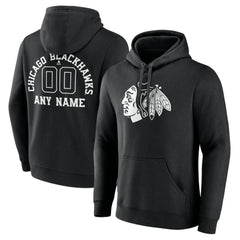Chicago Blackhawks Personalized Name & Number Monochrome Pullover Hoodie - Black | NHL near me
