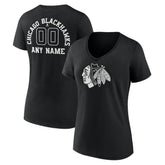 Chicago Blackhawks Women's Personalized Name & Number Monochrome V-Neck T-Shirt - Black | NHL Clearance