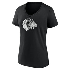 Chicago Blackhawks Women's Personalized Name & Number Monochrome V-Neck T-Shirt - Black | NHL Clearance
