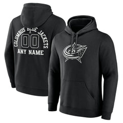 Columbus Blue Jackets Personalized Name & Number Monochrome Pullover Hoodie - Black | NHL Lifestyle