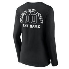 Columbus Blue Jackets Women's Personalized Name & Number Monochrome Long Sleeve V-Neck T-Shirt - Black | NHL Clearance