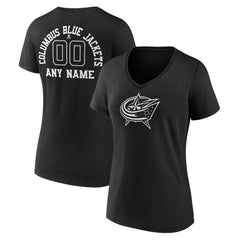 Columbus Blue Jackets Women's Personalized Name & Number Monochrome V-Neck T-Shirt - Black | NHL near me