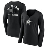 Dallas Stars Women's Personalized Name & Number Monochrome Long Sleeve V-Neck T-Shirt - Black | NHL near me