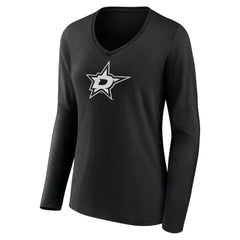 Dallas Stars Women's Personalized Name & Number Monochrome Long Sleeve V-Neck T-Shirt - Black | NHL near me