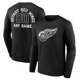 Detroit Red Wings Personalized Name & Number Monochrome Long Sleeve T-Shirt - Black | NHL sale