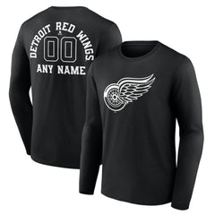 Detroit Red Wings Personalized Name & Number Monochrome Long Sleeve T-Shirt - Black | NHL sale