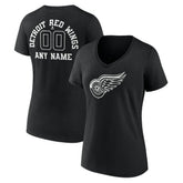 Detroit Red Wings Women's Personalized Name & Number Monochrome V-Neck T-Shirt - Black | NHL Clearance