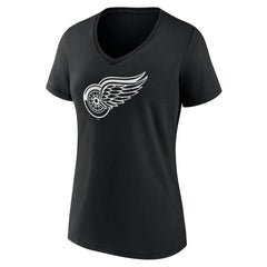 Detroit Red Wings Women's Personalized Name & Number Monochrome V-Neck T-Shirt - Black | NHL Clearance