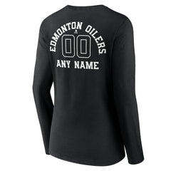 Edmonton Oilers Women's Personalized Name & Number Monochrome Long Sleeve V-Neck T-Shirt - Black | NHL Clearance