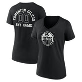 Edmonton Oilers Women's Personalized Name & Number Monochrome V-Neck T-Shirt - Black | NHL Clearance