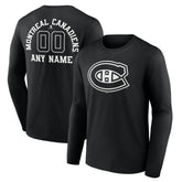 Montreal Canadiens Personalized Name & Number Monochrome Long Sleeve T-Shirt - Black | NHL Lifestyle
