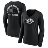 Nashville Predators Women's Personalized Name & Number Monochrome Long Sleeve V-Neck T-Shirt - Black | NHL sale