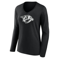 Nashville Predators Women's Personalized Name & Number Monochrome Long Sleeve V-Neck T-Shirt - Black | NHL sale