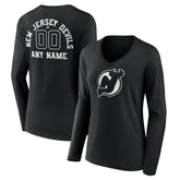 New Jersey Devils Women's Personalized Name & Number Monochrome Long Sleeve V-Neck T-Shirt - Black | NHL discount