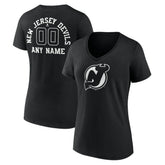New Jersey Devils Women's Personalized Name & Number Monochrome V-Neck T-Shirt - Black | NHL Lifestyle
