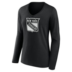 New York Rangers Women's Personalized Name & Number Monochrome Long Sleeve V-Neck T-Shirt - Black | NHL Clearance