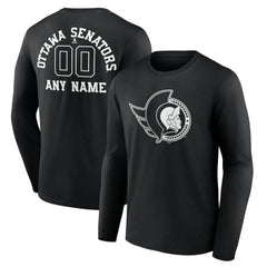 Ottawa Senators Personalized Name & Number Monochrome Long Sleeve T-Shirt - Black | NHL on sale