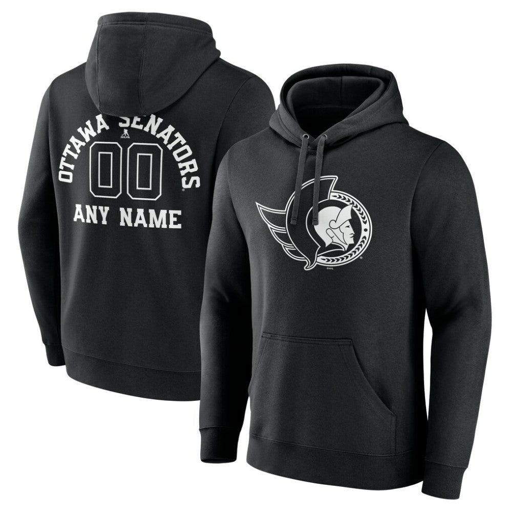 Ottawa Senators Personalized Name & Number Monochrome Pullover Hoodie - Black | NHL Clearance