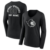 Ottawa Senators Women's Personalized Name & Number Monochrome Long Sleeve V-Neck T-Shirt - Black | NHL sale