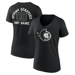 Ottawa Senators Women's Personalized Name & Number Monochrome V-Neck T-Shirt - Black | NHL Lifestyle