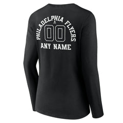 Philadelphia Flyers Women's Personalized Name & Number Monochrome Long Sleeve V-Neck T-Shirt - Black | NHL Lifestyle