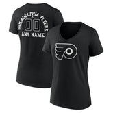 Philadelphia Flyers Women's Personalized Name & Number Monochrome V-Neck T-Shirt - Black | NHL on sale