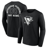 Pittsburgh Penguins Personalized Name & Number Monochrome Long Sleeve T-Shirt - Black | NHL Lifestyle