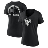 Pittsburgh Penguins Women's Personalized Name & Number Monochrome V-Neck T-Shirt - Black | NHL near me