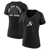 San Jose Sharks Women's Personalized Name & Number Monochrome V-Neck T-Shirt - Black | NHL Clearance