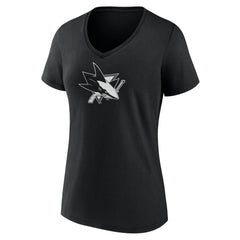 San Jose Sharks Women's Personalized Name & Number Monochrome V-Neck T-Shirt - Black | NHL Clearance