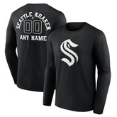 Seattle Kraken Personalized Name & Number Monochrome Long Sleeve T-Shirt - Black | NHL Lifestyle