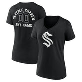 Seattle Kraken Women's Personalized Name & Number Monochrome V-Neck T-Shirt - Black | NHL near me