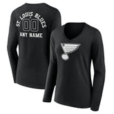St. Louis Blues Women's Personalized Name & Number Monochrome Long Sleeve V-Neck T-Shirt - Black | NHL online