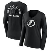 Tampa Bay Lightning Women's Personalized Name & Number Monochrome Long Sleeve V-Neck T-Shirt - Black | NHL near me