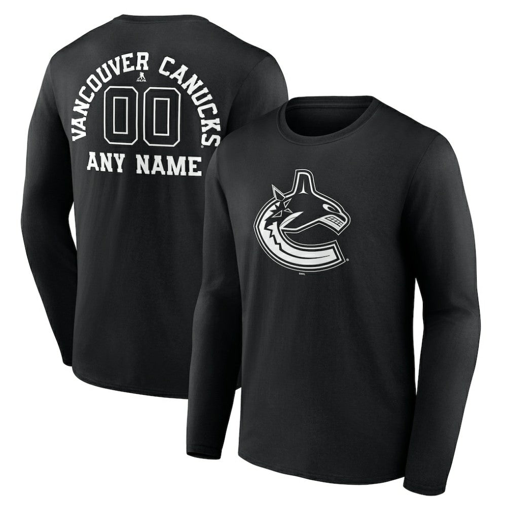 Vancouver Canucks Personalized Name & Number Monochrome Long Sleeve T-Shirt - Black | NHL sale