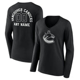 Vancouver Canucks Women's Personalized Name & Number Monochrome Long Sleeve V-Neck T-Shirt - Black | NHL discount