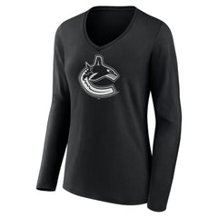 Vancouver Canucks Women's Personalized Name & Number Monochrome Long Sleeve V-Neck T-Shirt - Black | NHL discount
